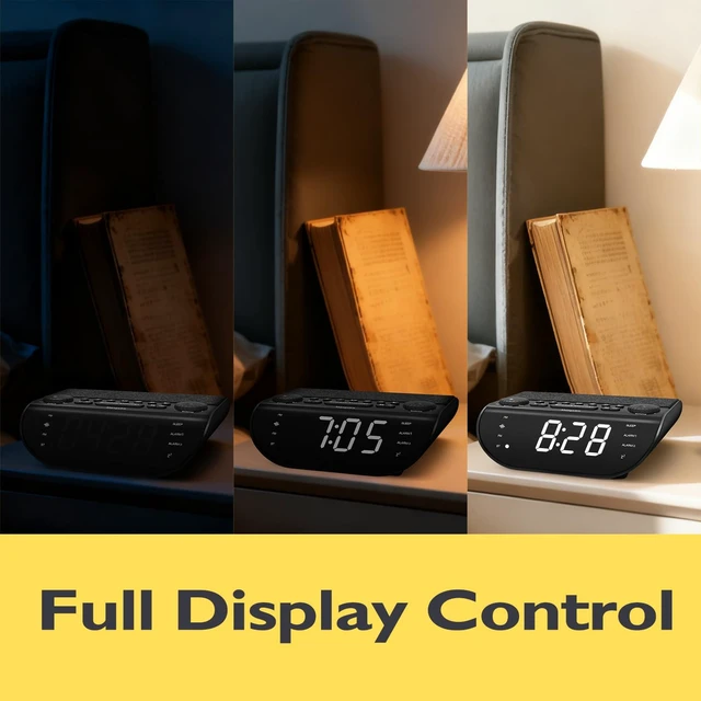 Alt view image 5 of 6 - FM Bedside Radio with Bluetooth 5.3, Dual Alarm Clock for Bedrooms | 90dB Loud Alarm for Heavy Sleepers, Snooze, 9 Natural Sounds, Stereo Speakers, Large Clear Dimmable Display |20 FM Presets