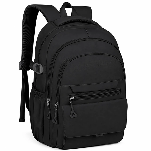 Main image of Teen Girls School Backpack - Lightweight Aesthetic Bookbag, Laptop Sleev | Spacious for A4 & 16" laptop, Black Oxford fabric, Padded straps, Multi-pocket, Side bottle holders for school, travel, work