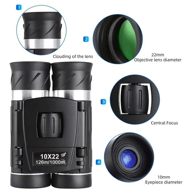 Alt view image 2 of 5 - Small Compact Binoculars for Adults Kids,10x22 Mini Binocular for Traveling Sightseeing Birds Watching, Night Vision Binoculars for Concert Theater Opera,with Phone Adapter,Lightweight Pocket Folding