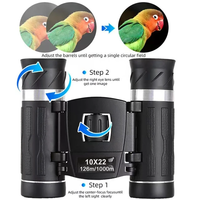 Alt view image 3 of 5 - Small Compact Binoculars for Adults Kids,10x22 Mini Binocular for Traveling Sightseeing Birds Watching, Night Vision Binoculars for Concert Theater Opera,with Phone Adapter,Lightweight Pocket Folding