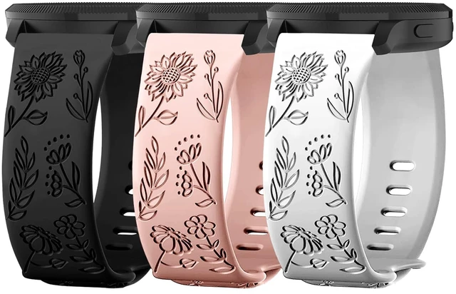 Main image of 3 Pack 22mm Flower Pattern Bands Compatible with Garmin Venu 4 45mm/Venu 3/Venu 2/Vivoactive 4/Forerunner 745/265/255/255 Music, Soft Silicone Floral Engraved Sport Strap for Women Men