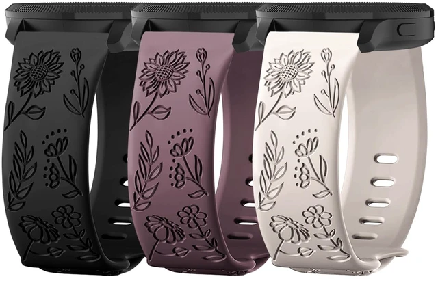 Main image of 3 Pack 22mm Flower Pattern Bands Compatible with Garmin Venu 4 45mm/Venu 3/Venu 2/Vivoactive 4/Forerunner 745/265/255/255 Music, Soft Silicone Floral Engraved Sport Strap for Women Men