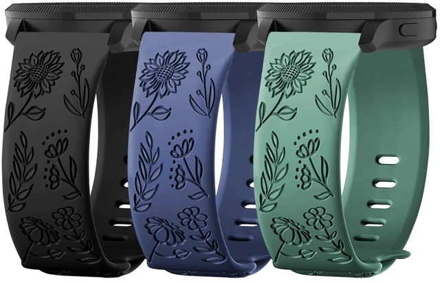 Main image of 3 Pack 22mm Flower Pattern Bands Compatible with Garmin Venu 4 45mm/Venu 3/Venu 2/Vivoactive 4/Forerunner 745/265/255/255 Music, Soft Silicone Floral Engraved Sport Strap for Women Men