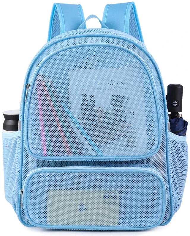 Main image of Mesh Backpack with Laptop Compartment, Ergonomic Reflective Design, Blue | Semi-Transparent College Back Pack for Girls, Boys, For Commuting, Swimming, Travel, Beach, Outdoor Sports