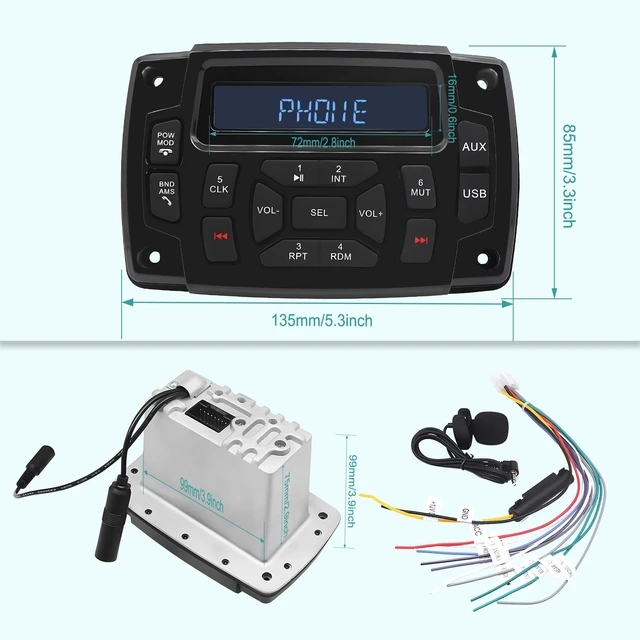 Alt view image 6 of 6 - Marine Radio Receiver Waterproof Boat Stereo Radio System | with AUX-in Subwoofer Pre-Amp EQ, AM/FM Radio Receiver Digital Media MP3 Player USB Input for Motorcycle Boat Golf Cart Truck