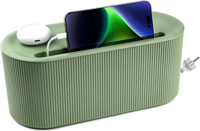 Main image of Cable Management Box,Desk Cord Organizer Box with Groove Cover,Plastic Cord Hider Box,Large Cable Box Organizer for Storaging Power Socket/TV/Computer/Router/Games Console Cable (Green)
