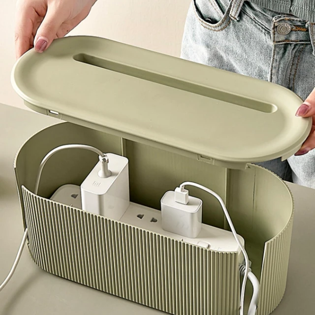Alt view image 3 of 7 - Cable Management Box,Desk Cord Organizer Box with Groove Cover,Plastic Cord Hider Box,Large Cable Box Organizer for Storaging Power Socket/TV/Computer/Router/Games Console Cable (Green)