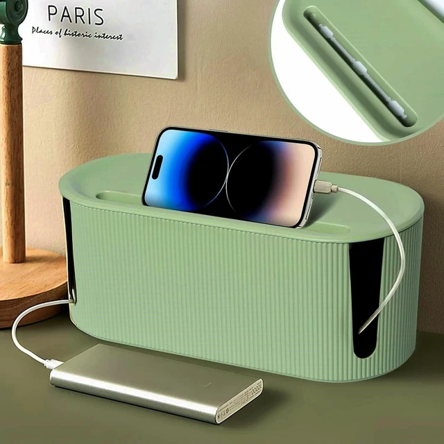 Alt view image 2 of 7 - Cable Management Box,Desk Cord Organizer Box with Groove Cover,Plastic Cord Hider Box,Large Cable Box Organizer for Storaging Power Socket/TV/Computer/Router/Games Console Cable (Green)