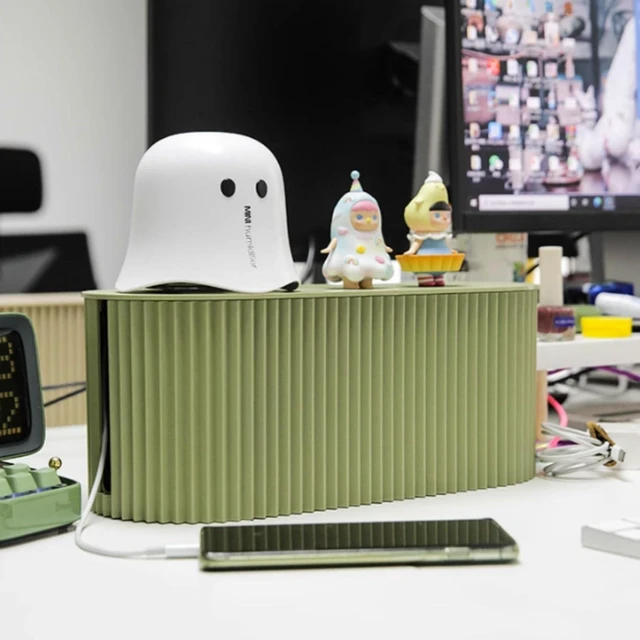 Alt view image 6 of 7 - Cable Management Box,Desk Cord Organizer Box with Groove Cover,Plastic Cord Hider Box,Large Cable Box Organizer for Storaging Power Socket/TV/Computer/Router/Games Console Cable (Green)