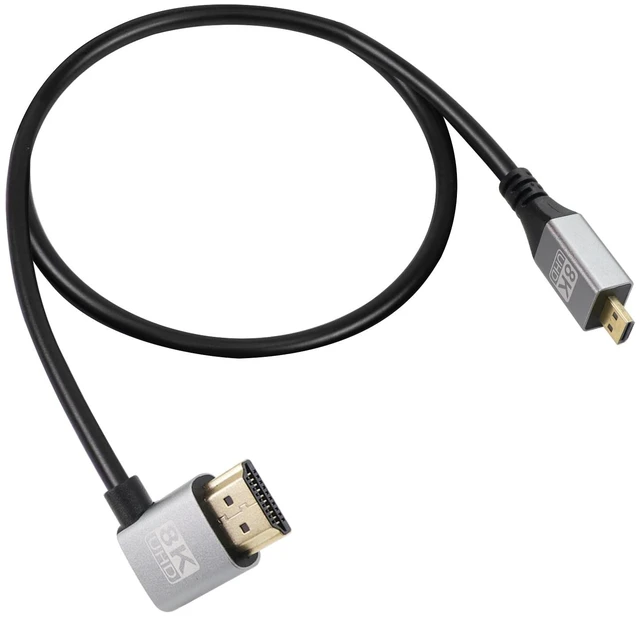 Main image of 90 Degree Right Angle UHD 8K HDTV Male to Micro HDTV Male 18Gbps 2.1 Extended Cable Supports 8k@60Hz, 1080p, ARC, 3D, for DVR, HDTV, (Right Angle, 0.5m)