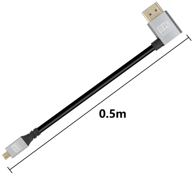Alt view image 6 of 6 - 90 Degree Right Angle UHD 8K HDTV Male to Micro HDTV Male 18Gbps 2.1 Extended Cable Supports 8k@60Hz, 1080p, ARC, 3D, for DVR, HDTV, (Right Angle, 0.5m)