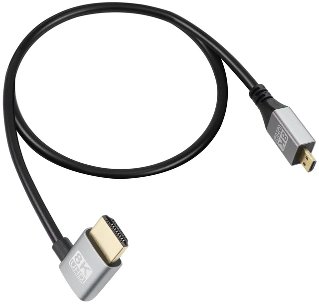Main image of 90 Degree Left Angle UHD 8K HDTV Male to Micro HDTV Male 18Gbps 2.1 Extended Cable Supports 8k@60Hz, 1080p, ARC, 3D, for DVR, HDTV, (Left Angle, 0.5m)