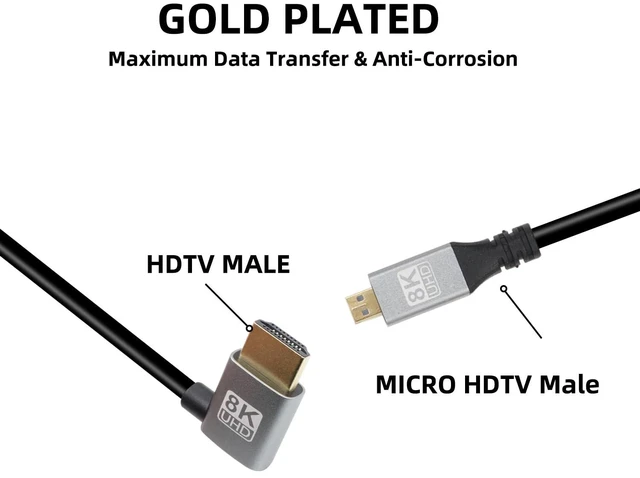 Alt view image 2 of 6 - 90 Degree Left Angle UHD 8K HDTV Male to Micro HDTV Male 18Gbps 2.1 Extended Cable Supports 8k@60Hz, 1080p, ARC, 3D, for DVR, HDTV, (Left Angle, 0.5m)