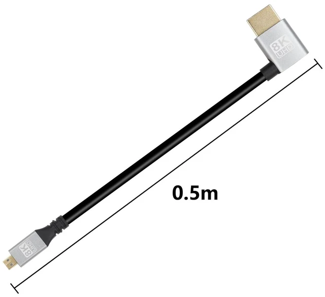 Alt view image 6 of 6 - 90 Degree Left Angle UHD 8K HDTV Male to Micro HDTV Male 18Gbps 2.1 Extended Cable Supports 8k@60Hz, 1080p, ARC, 3D, for DVR, HDTV, (Left Angle, 0.5m)
