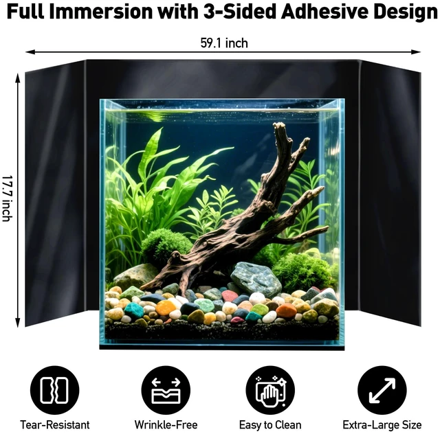 Alt view image 2 of 6 - Black Aquarium Background, Static Cling Vinyl, 15.7 x 59.1 in | Reusable fish tank wallpaper with strong hold, clean removal and easy repositioning for a solid black aquarium backdrop