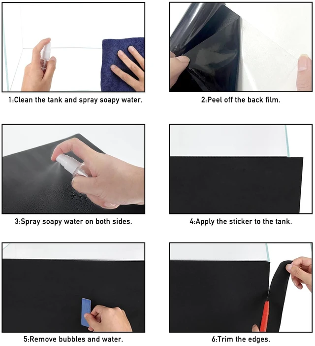 Alt view image 6 of 6 - Black Aquarium Background, Static Cling Vinyl, 15.7 x 59.1 in | Reusable fish tank wallpaper with strong hold, clean removal and easy repositioning for a solid black aquarium backdrop