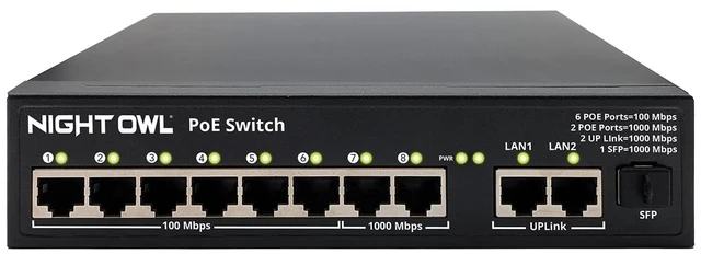 Main image of 8-Port PoE Switch for Compatible NVR Security Systems, Plug-and-Play Power & Expansion for PoE Cameras