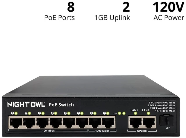 Alt view image 2 of 2 - 8-Port PoE Switch for Compatible NVR Security Systems, Plug-and-Play Power & Expansion for PoE Cameras