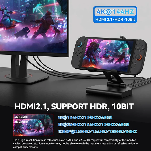 Alt view image 4 of 7 - 6-in-1 Steam Deck Docking Station Dual 6000RPM Cooling Fans PD100W HDMI 2.1 4K@144Hz HDR 10-Bit USB 3.1 Gen1 x3 Gigabit Ethernet Gaming Cooling Dock Hub for ROG Ally/MSI Claw/Switch 2