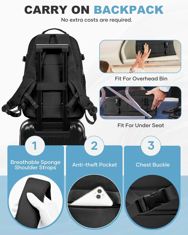 Alt view image 7 of 7 - Vacuum Backpack Travel with Pump, Airline Approved Carry On Backpack | Travel Backpack with Vacuum System, 15.6" Laptop Compartment, Water-Resistant, Shoe Compartment & USB Charging Port