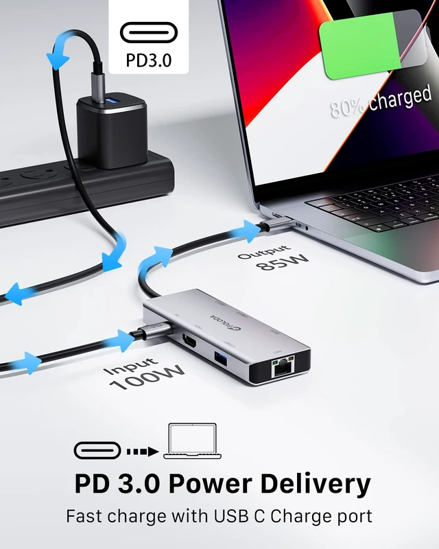 Alt view image 6 of 6 - USB C HUB HDMI 4K@60Hz, 8-in-1 Docking Station, Multiports USB C Adapter with Gigabit Ethernet, PD 100W, 3*USBA 3.0, TF/SD, USB C Dock Compatible for MacBook Pro/Air, iPad Pro, iPhone 15, Dell, etc