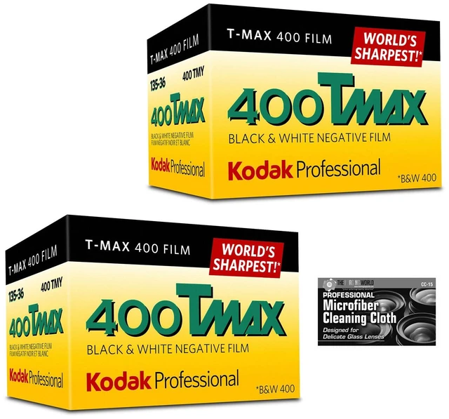 Main image of Kodak Professional T-Max 400 Black and White Negative Film (35mm Roll Film, 36 Exposures) - World's Sharpest Film 2-Pack with Microfiber Cleaning Cloth