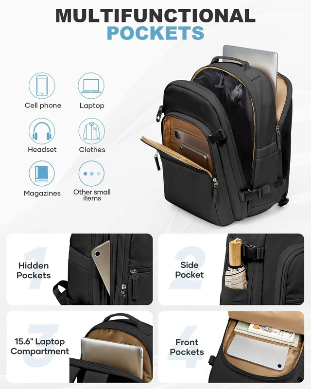 Alt view image 6 of 7 - Vacuum Backpack Travel with Pump, Airline Approved Carry On Backpack | Travel Backpack with Vacuum System, 15.6" Laptop Compartment, Water-Resistant, Shoe Compartment & USB Charging Port