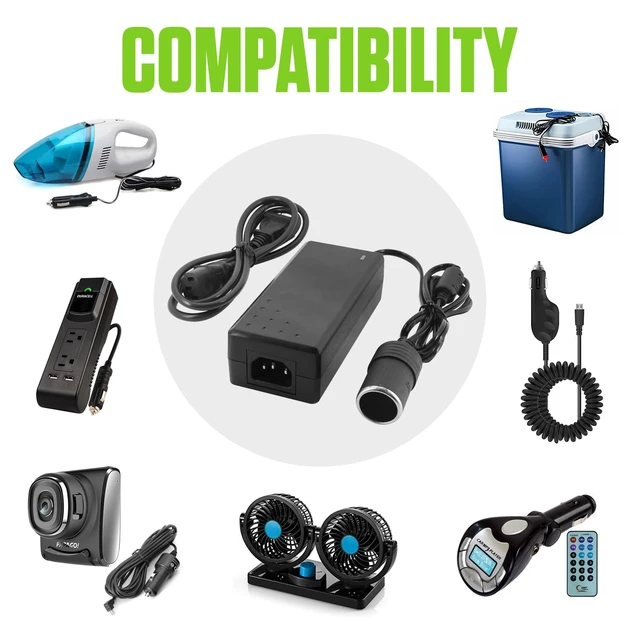 Alt view image 4 of 7 - AC to DC Car Power Converter Adapter, 110V/120V AC Wall Outlet to 12V DC Cigarette Lighter Socket, 8.5A 102W Power Supply Adapter for Car Accessories, GPS, Phones, Dash Cams, Mini Vacuums