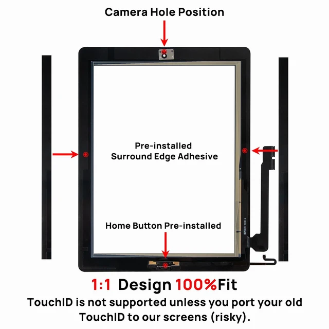 Alt view image 2 of 5 - for iPad 4 4th Generation Screen Replacement Digitizer Touch Glass for iPad A1458 A1459 A1460 with Home Button