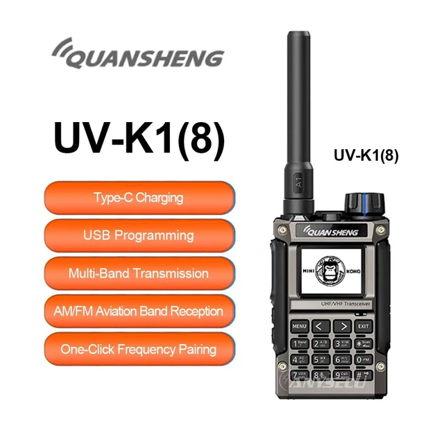 Alt view image 4 of 7 - Quansheng UV-K1(8) Mini Walkie Talkie for Adults 5W Type-C Charger 1400mAh AM/FM Multi-Band Transceiver Handheld Two Way Radios
