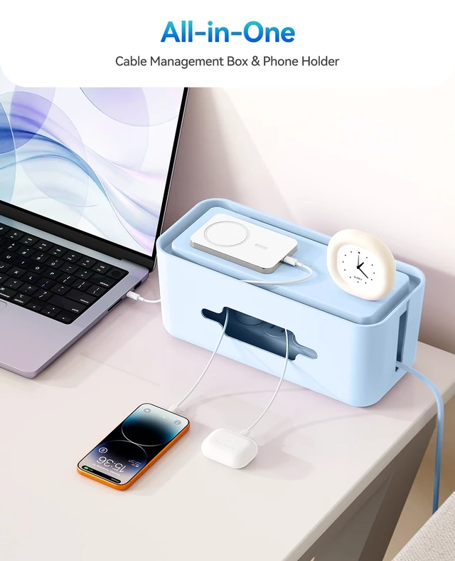 Alt view image 2 of 7 - Cable Management Box, Cord Hider Box to Conceal Power Strips on Desk or Floor, Keeping Cords Tidy and Protected from Damage, Stylish Cable Organizers for Home, Office, School - PB01