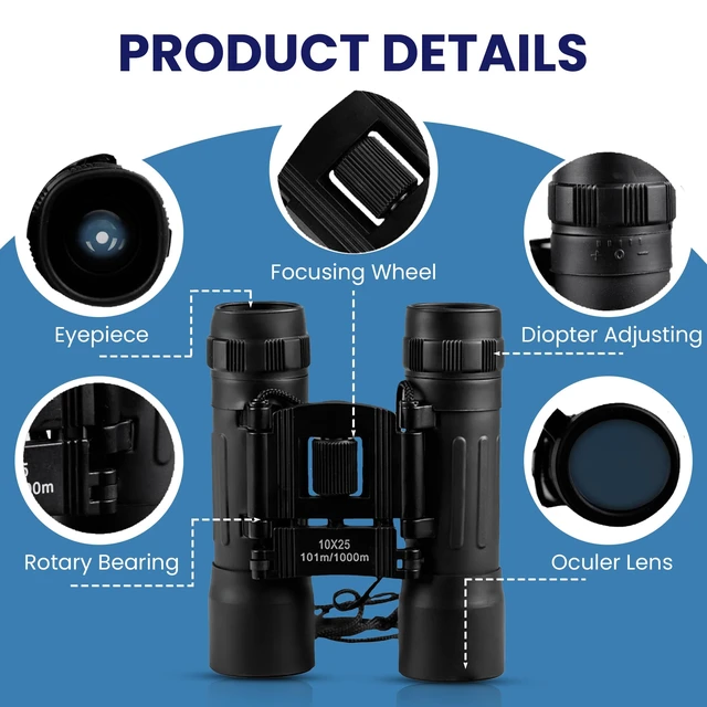 Alt view image 3 of 7 - TrekTonic Compact 10x25 High Powered Binoculars For Adults and Kids, Portable with Neck Strap, Birdwatching, Outdoor Activities