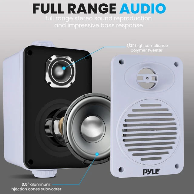 Alt view image 2 of 7 - Indoor Outdoor Speakers Pair - 200 Watt Dual Waterproof 3.5 2-Way Full Range Speaker System w/ 1/2 High Compliance Polymer Tweeter - in-Home, Boat, Marine, Deck, Patio, Poolside (White)