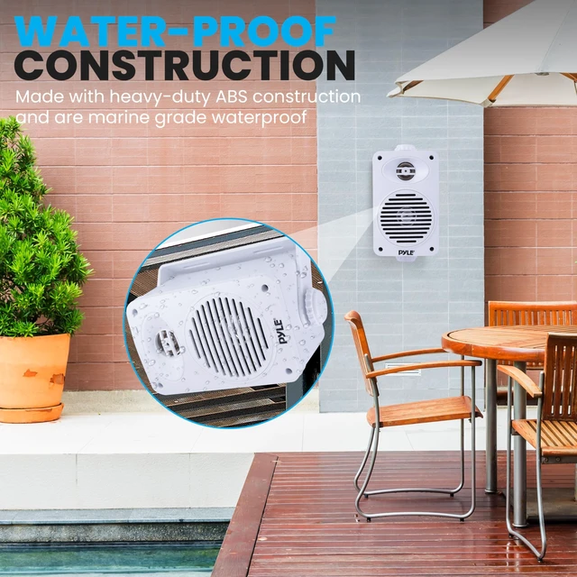 Alt view image 5 of 7 - Indoor Outdoor Speakers Pair - 200 Watt Dual Waterproof 3.5 2-Way Full Range Speaker System w/ 1/2 High Compliance Polymer Tweeter - in-Home, Boat, Marine, Deck, Patio, Poolside (White)