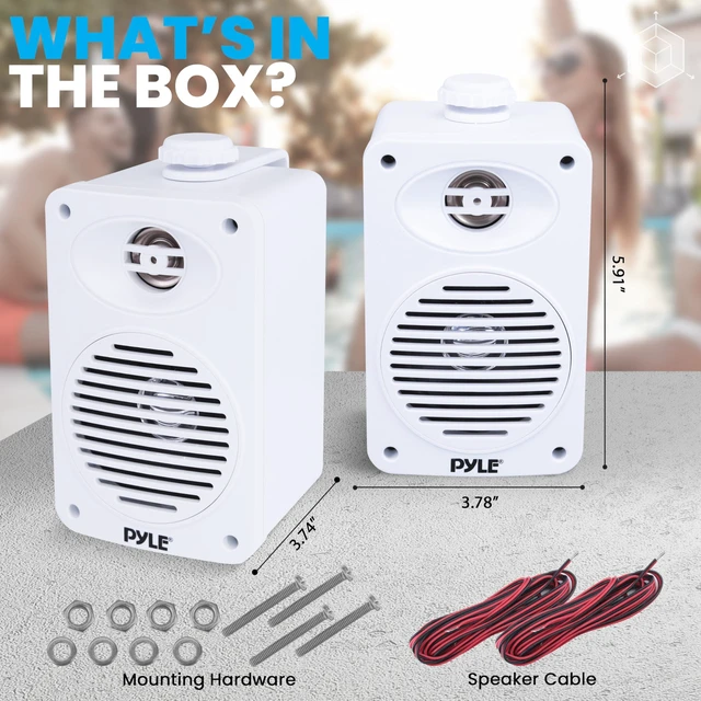 Alt view image 7 of 7 - Indoor Outdoor Speakers Pair - 200 Watt Dual Waterproof 3.5 2-Way Full Range Speaker System w/ 1/2 High Compliance Polymer Tweeter - in-Home, Boat, Marine, Deck, Patio, Poolside (White)