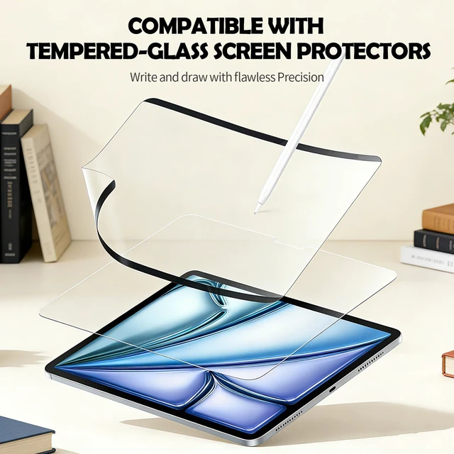 Alt view image 2 of 7 - Magnetic Reusable Paper-Feel Film for iPad Pro 11" M5/M4 (2025/2024), with 2 Extra Pencil Tips, Detachable Matte Screen Protector, Anti-Glare & Bubble-Free, Scratch Resistant & HD Clarity