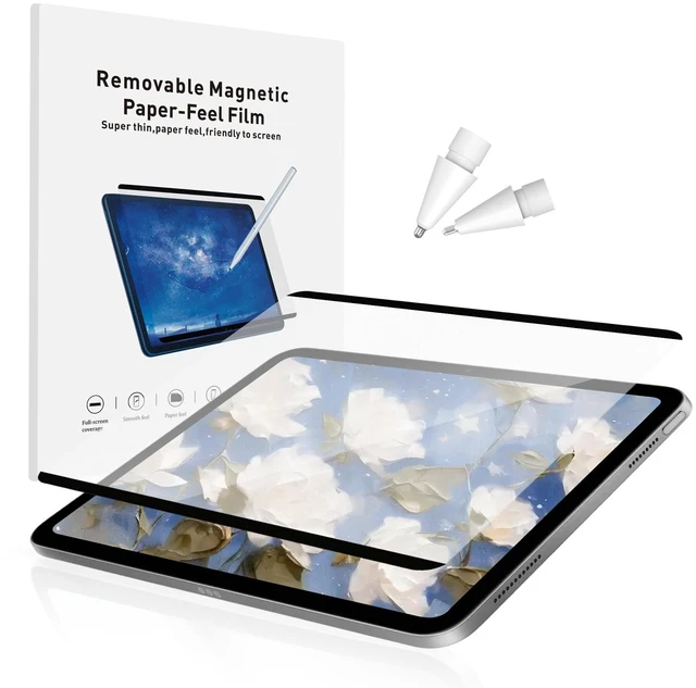 Main image of Magnetic Reusable Paper-Feel Film for iPad Pro 11" M5/M4 (2025/2024), with 2 Extra Pencil Tips, Detachable Matte Screen Protector, Anti-Glare & Bubble-Free, Scratch Resistant & HD Clarity