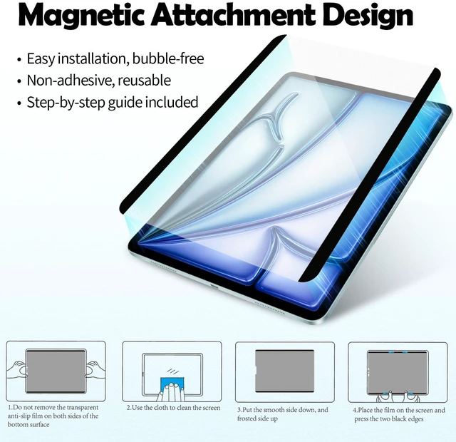 Alt view image 5 of 7 - Magnetic Reusable Paper-Feel Film for iPad Pro 11" M5/M4 (2025/2024), with 2 Extra Pencil Tips, Detachable Matte Screen Protector, Anti-Glare & Bubble-Free, Scratch Resistant & HD Clarity