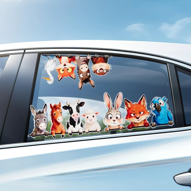 Alt view image 5 of 6 - Funny Animal Wall Stickers - 12P Animal Vinyl Decals Large Size 13.8x7.5 Inch Waterproof Window Clings for Kids Room Nursery Living Room Decor, Cute Fox Car Decals for Vehicles