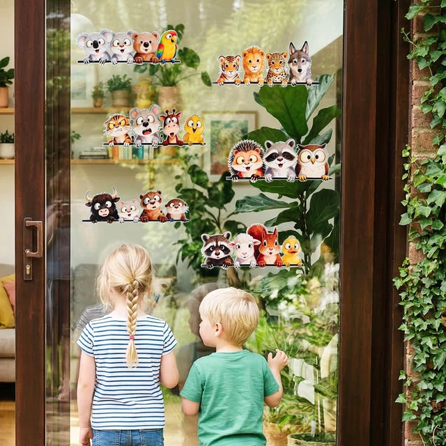 Alt view image 4 of 6 - Funny Animal Wall Stickers - 12P Animal Vinyl Decals Large Size 13.8x7.5 Inch Waterproof Window Clings for Kids Room Nursery Living Room Decor, Cute Fox Car Decals for Vehicles