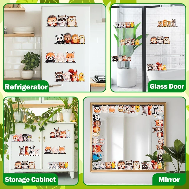 Alt view image 6 of 6 - Funny Animal Wall Stickers - 12P Animal Vinyl Decals Large Size 13.8x7.5 Inch Waterproof Window Clings for Kids Room Nursery Living Room Decor, Cute Fox Car Decals for Vehicles