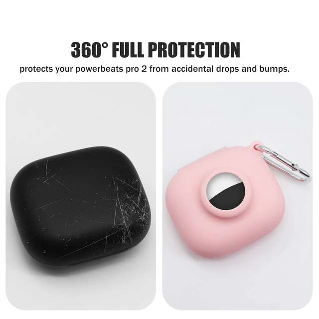 Alt view image 6 of 7 - Compatible for Beats Powerbeats Pro 2 Air Tag Case,2 in 1 Silicone Protective Skin Sleeve with Airtag Holder,Find Your Headphone Cover with Carabiner,Pink
