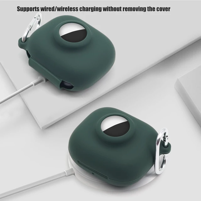 Alt view image 5 of 7 - Compatible for Beats Powerbeats Pro 2 Air Tag Case,2 in 1 Silicone Protective Skin Sleeve with Airtag Holder,Find Your Headphone Cover with Carabiner,Dark Green