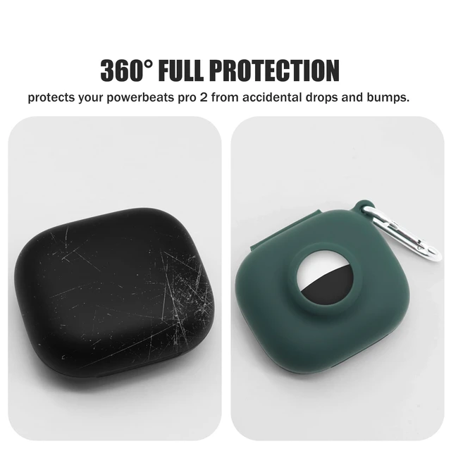 Alt view image 6 of 7 - Compatible for Beats Powerbeats Pro 2 Air Tag Case,2 in 1 Silicone Protective Skin Sleeve with Airtag Holder,Find Your Headphone Cover with Carabiner,Dark Green