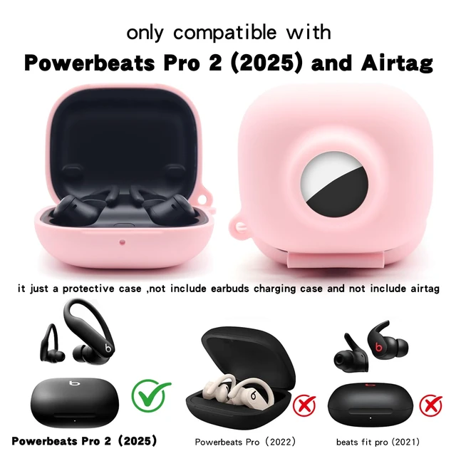 Alt view image 2 of 7 - Compatible for Beats Powerbeats Pro 2 Air Tag Case,2 in 1 Silicone Protective Skin Sleeve with Airtag Holder,Find Your Headphone Cover with Carabiner,Pink