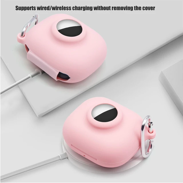 Alt view image 5 of 7 - Compatible for Beats Powerbeats Pro 2 Air Tag Case,2 in 1 Silicone Protective Skin Sleeve with Airtag Holder,Find Your Headphone Cover with Carabiner,Pink