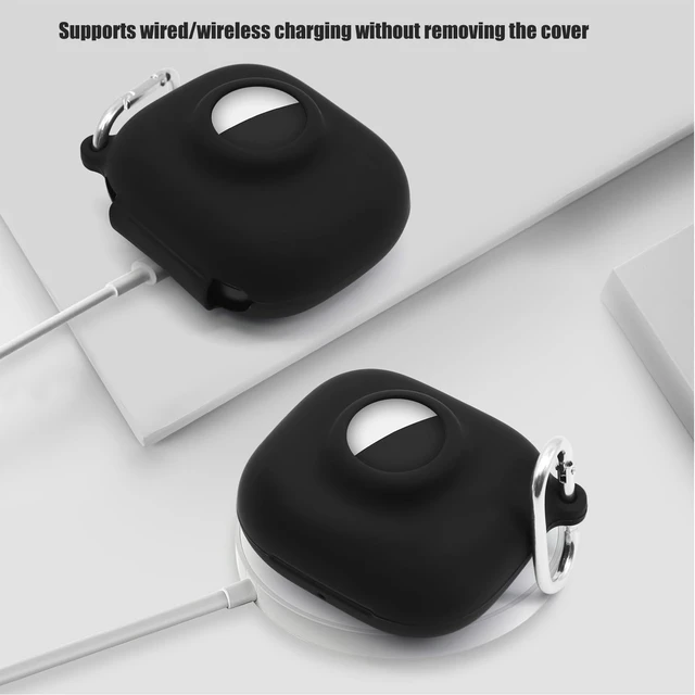 Alt view image 5 of 7 - Compatible for Beats Powerbeats Pro 2 Air Tag Case,2 in 1 Silicone Protective Skin Sleeve with Airtag Holder,Find Your Headphone Cover with Carabiner,Black