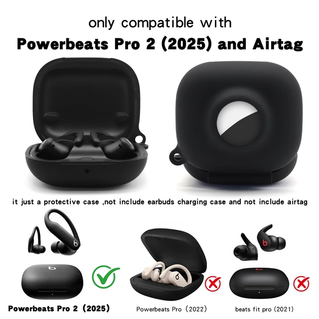Alt view image 2 of 7 - Compatible for Beats Powerbeats Pro 2 Air Tag Case,2 in 1 Silicone Protective Skin Sleeve with Airtag Holder,Find Your Headphone Cover with Carabiner,Black