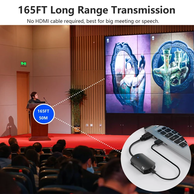 Alt view image 2 of 7 - Wireless HDMI Transmitter and Receiver, 165FT/50M HDTV Extender 4K Decode Input 1080P Output, Portable Wireless Transmitter and Receiver, HDMI Extender for PC/HDTV/Projector/TV Box