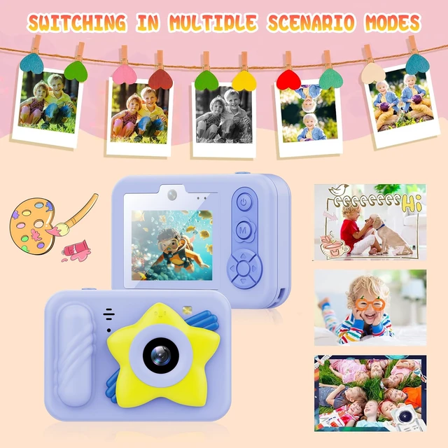 Alt view image 5 of 7 - Waterproof Kids' Camera Cute - 48MP, 1080P Video, with 32GB SD Card Strap Stand, Fun Stickers & Frames, Ideal Compact Travel Swimming Snorkeling for 3-12 Years Old Girl Boy Child, Blue
